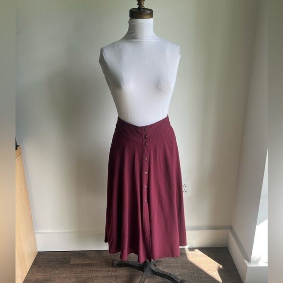 URBAN OUTFITTERS ECOTE BASQUE WAIST BUTTON DOWN MIDI SKIRT BURGUNDY SMALL - Picture 4 of 10